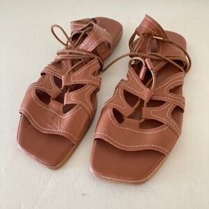 NWOT Silent D Anthropologie Gladiator Satelli Lace Up Brown Leather Sandals